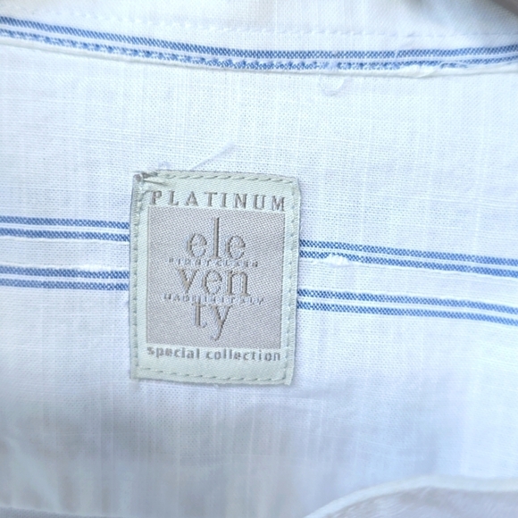 Eleventy Stripe Mandarin Collar Cotton button up shirt NWT M - Picture 6 of 14